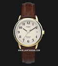 Timex Easy Reader T20071 Indiglo White Dial Brown Leather Strap-0