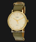 Timex Weekender Fairfield TW2P98500 Ladies Cream Dial Green Olive Leather Strap-0
