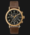 Timex TW2T20900 INDIGLO Standard Chronograph Black Dial Dark Brown Leather Strap-0