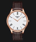 TISSOT T063.409.36.018.00 T-Classic Tradition Thin Man White Dial Brown Leather Strap-0