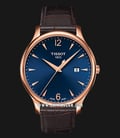 TISSOT T-Classic T063.610.36.047.00 Tradition Men Blue Dial Brown Leather Strap-0