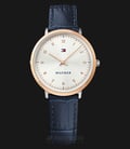 Tommy Hilfiger 1781764 Ladies Cream Dial Rose Gold Case Blue Leather Strap-0