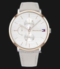 Tommy Hilfiger 1781946 Jenna Casual Ladies Silver Dial White Leather Strap-0