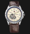 Tommy Hilfiger 1791254 Sports Automatic Men Cream Dial Brown Leather Strap-0