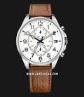 Tommy Hilfiger 1791274 Dean White Dial Brown Leather Strap-0