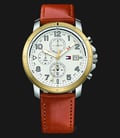 Tommy Hilfiger Travis 1791363 Dual Time Men White Dial Brown Leather Strap-0