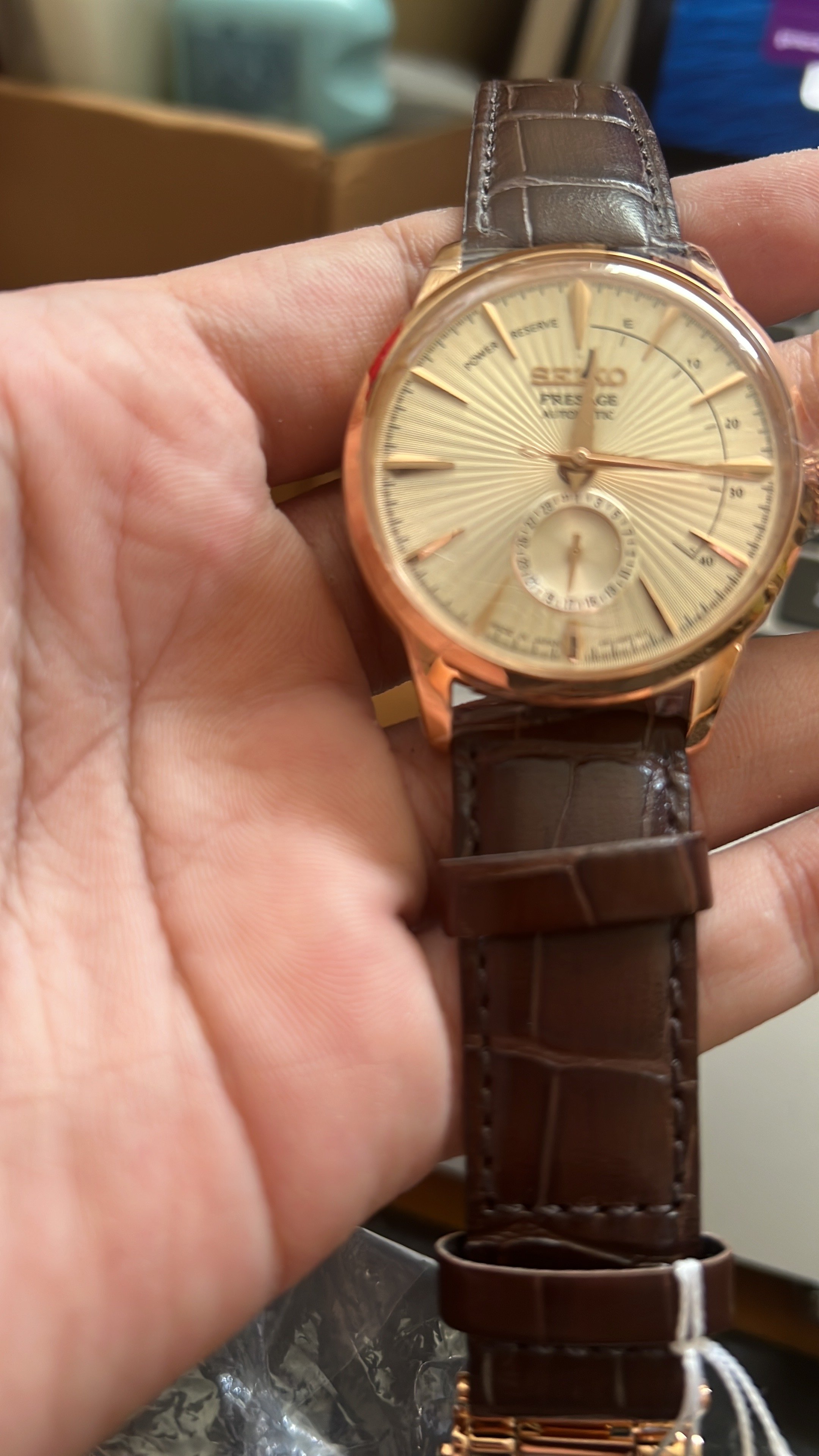 Seiko Presage SSA346J1 Sidecar Cocktail Automatic Champagne Texture Dial  Brown Leather Strap 
