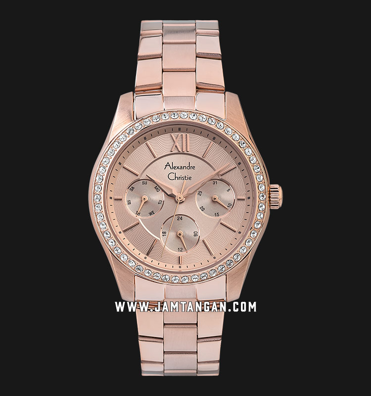Alexandre Christie Multifunction AC 2827 BF BRGLN Ladies Rose Gold Dial Stainless Steel Strap