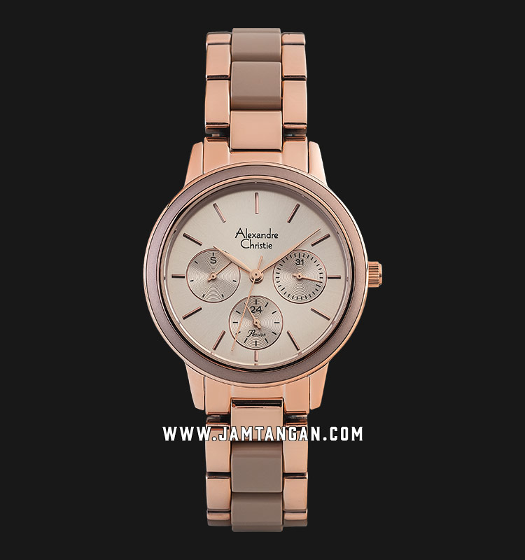 Alexandre Christie Passion AC 2938 BF BRGRGBO Ladies Rose Gold Dial Dual Tone Stainless Steel Strap