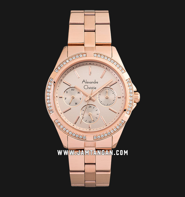 Alexandre Christie Multifunction AC 2947 BF BRGLN Rose Gold Dial Rose Gold Stainless Steel Strap