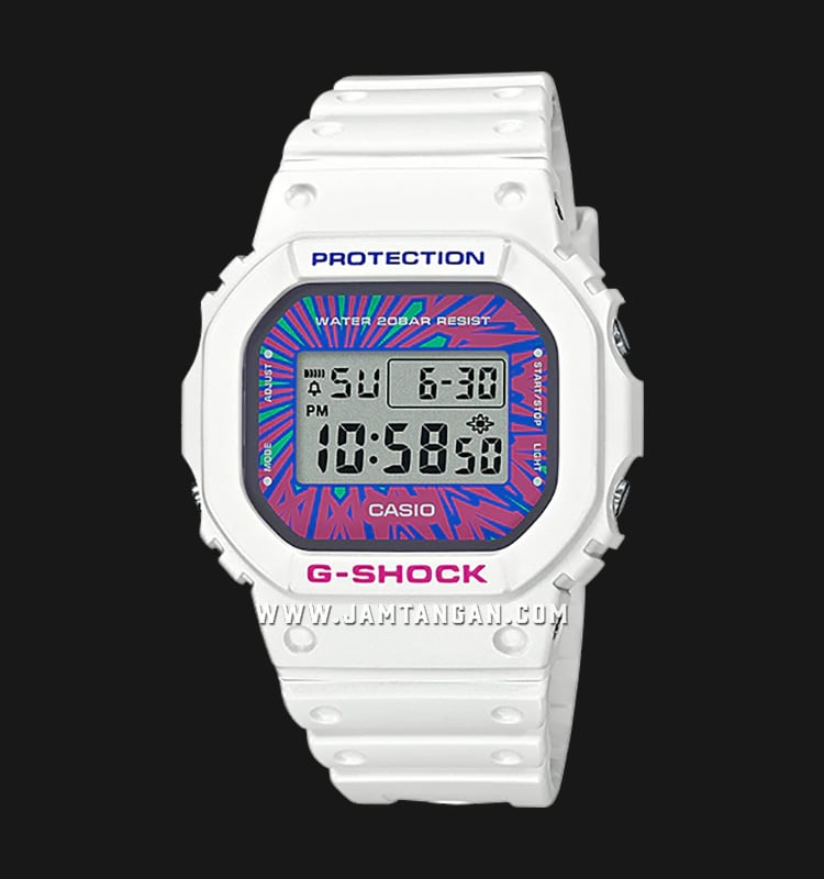 Casio G-Shock DW-5600DN-7DR Psychedelic Multi Colors Series Digital Dial White Resin Band