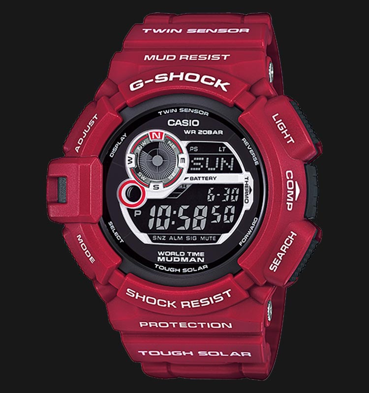 Casio G-Shock Mudman G-9300RD-4DR Men Rescue Red Tough Solar Digital Dial Red Resin Band | Jamtangan.com
