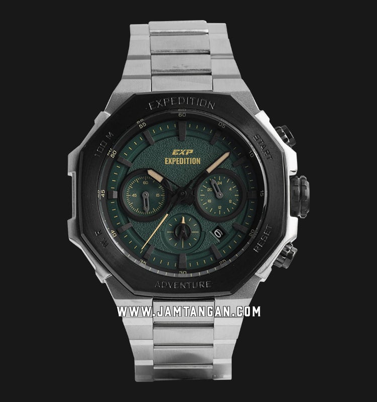 Expedition Chronograph E 6816 BC BTBGNIV Men Green Dial Stainless Steel Strap