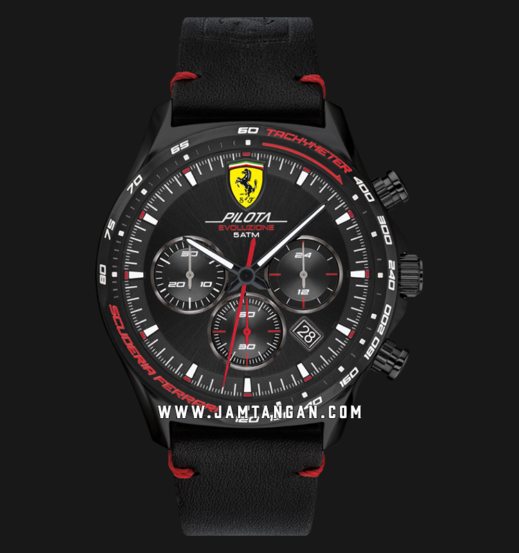 Ferrari Scuderia Pilota Evoluzione 0830712 Chronograph Men Black Dial Black Leather Strap-0
