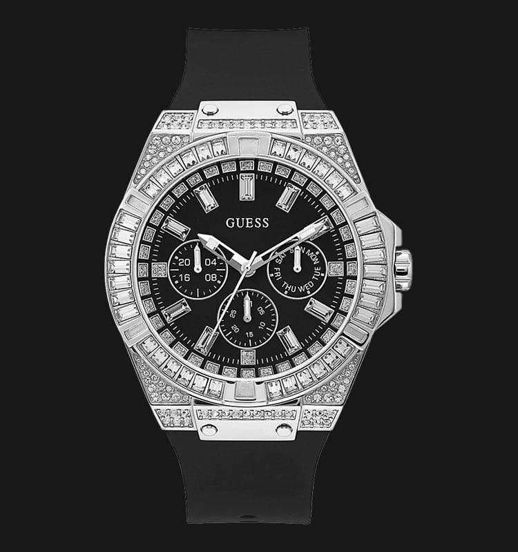 Guess Zeus GW0208G1 Crystal Accented Black Matte Dial Black Silicone Strap