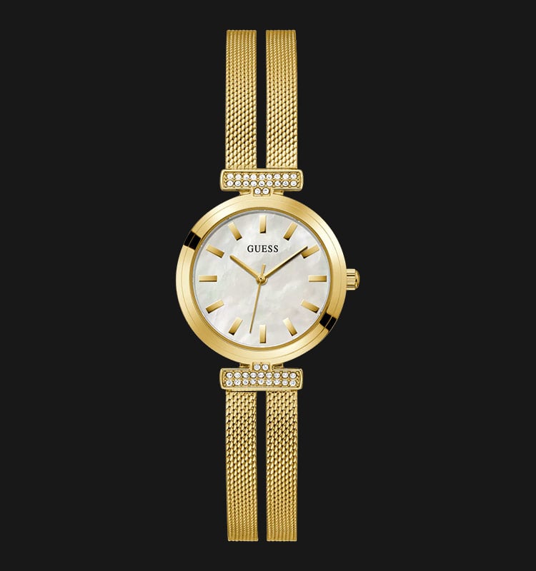 Guess Array GW0471L2 Ladies Mother Of Pearl Dial Gold Stainless Steel Strap