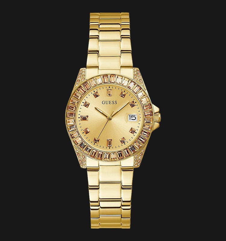 Guess Opaline GW0475L1 Ladies Champagne Sunray Dial Gold Stainless Steel Strap