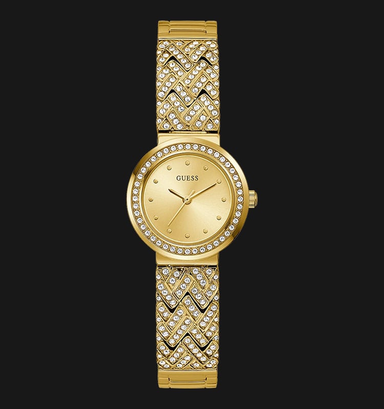 Guess Treasure GW0476L2 Ladies Champagne Sunray Dial Gold Stainless Steel Strap