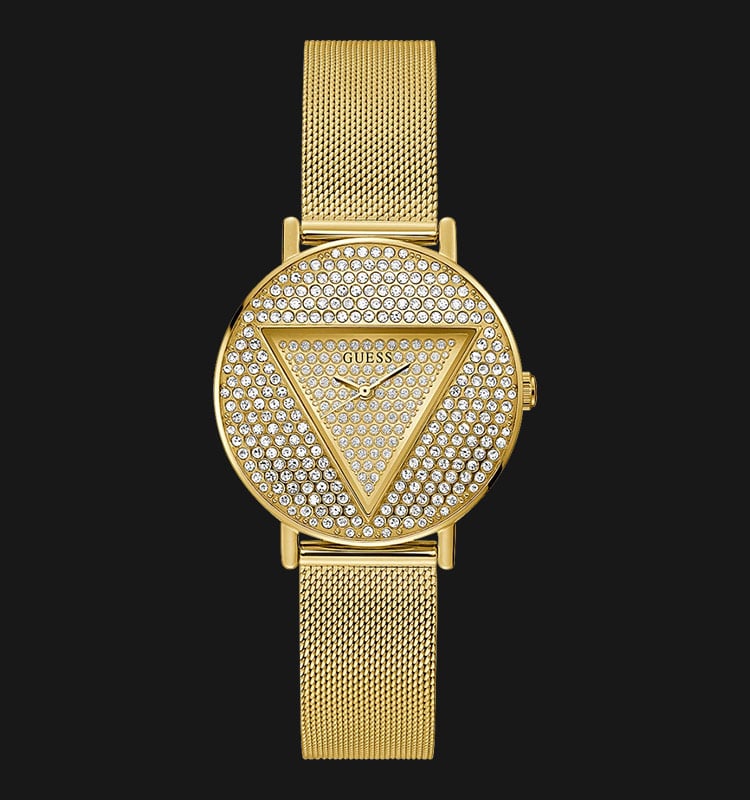 Guess Iconic GW0477L2 Ladies Champagne Glitz Dial Gold Stainless Steel Mesh Strap