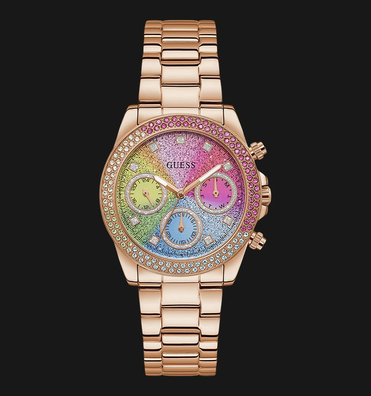 Guess Sol GW0483L3 Ladies Rainbow Glitz Dial Rose Gold Stainless Steel Strap