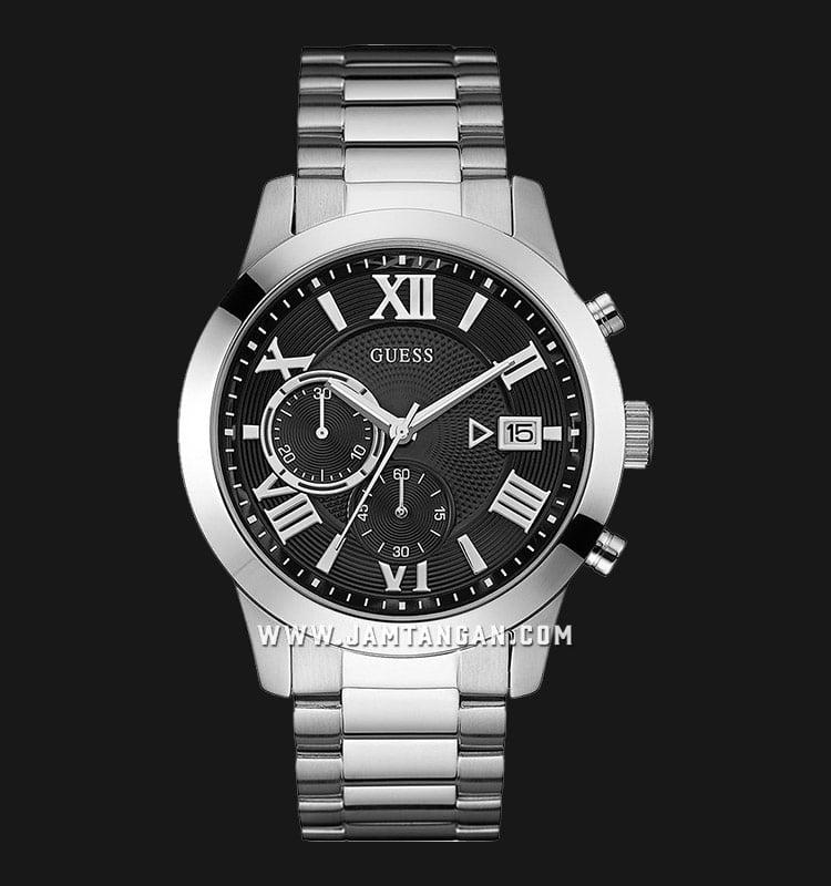 Guess Atlas W0668G3 Chronograph Black Dial Stainless Steel Strap-0