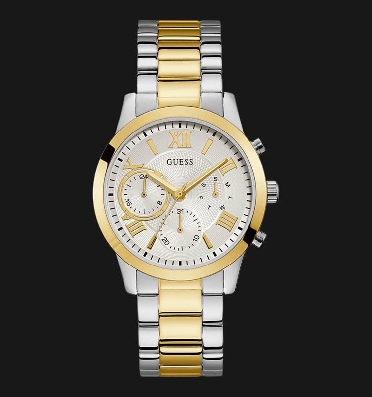 Guess W1070L8 Ladies White Dial Dual Tone Stainless Steel Strap-0
