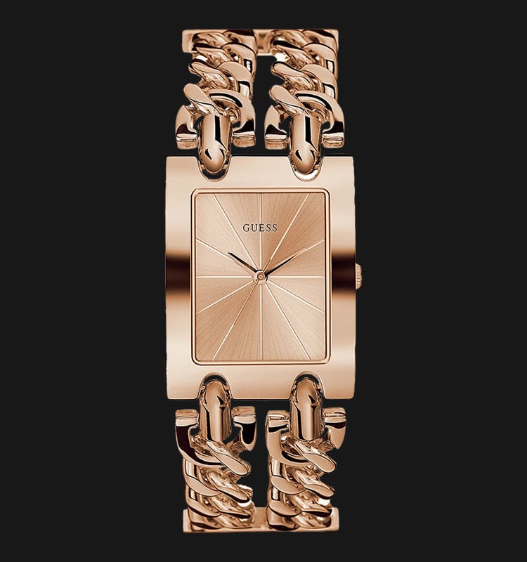 Guess Heavy Metal W1117L3 Ladies Rose Gold Sunray Dial Rose Gold Stainless Steel Strap-0