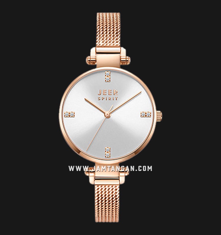 Jeep Montre Forest JPS400201W Ladies Silver Dial Rose Gold Mesh Strap-0