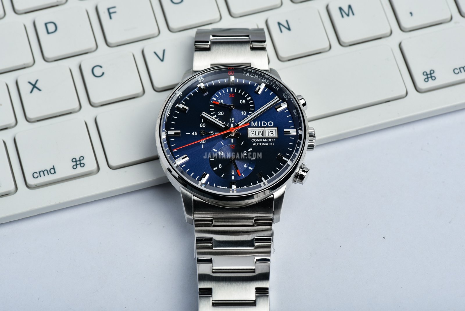 MIDO Commander II M016.414.11.041.00 Chronograph Automatic Blue Dial Stainless Steel Strap.
