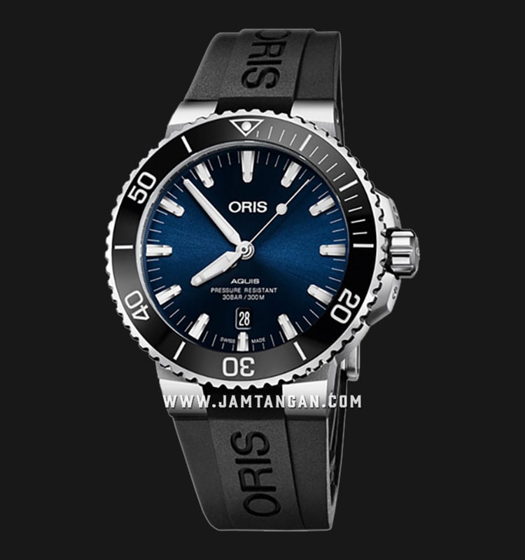 Oris Aquis 01-733-7730-4135-07-4-24-64EB Date Automatic Diver Blue Dial Black Rubber Strap-0