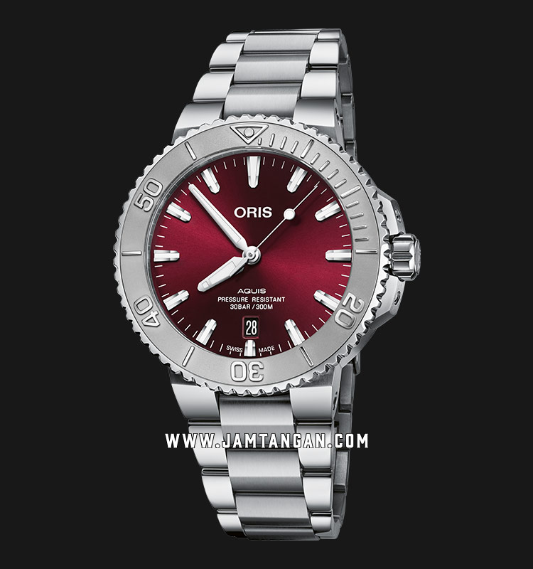 Oris Aquis 01-733-7766-4158-07-8-22-05PEB Date Relief Red Dial Stainless Steel Strap