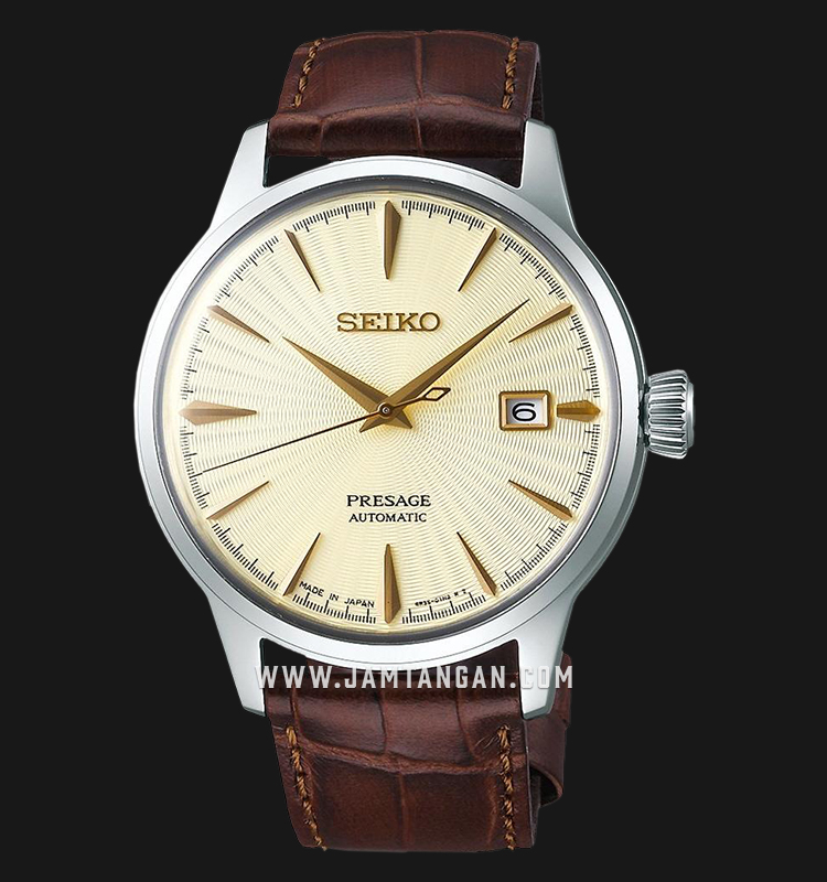 Seiko Presage SRPC99J1 Cocktail Golden Champagne Automatic Light Gold Dial  Brown Leather Strap 