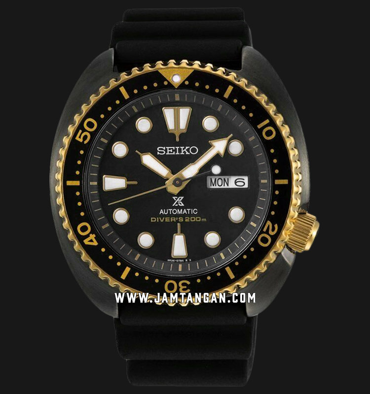 Seiko Prospex SRPD46K1 Black Turtle Gold Ring Edition Automatic 200M Black  Rubber Strap 