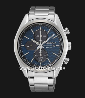 Seiko Chronograph SSC801P1 Solar Blue Dial Silver Stainless Steel Strap