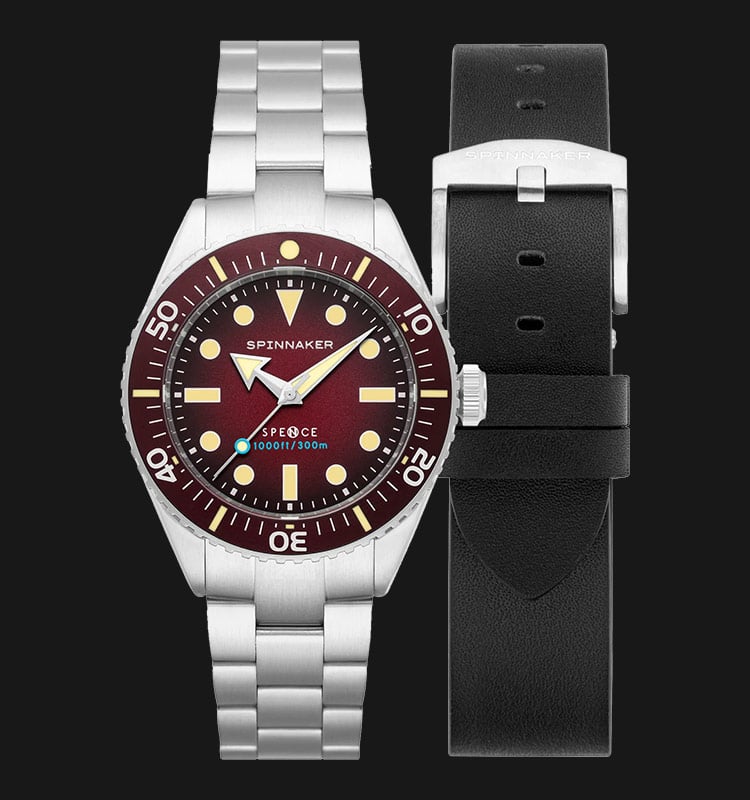 Spinnaker Spence 300 SP-5097-55 Crimson Red Dial Stainless Steel Strap + Extra Strap