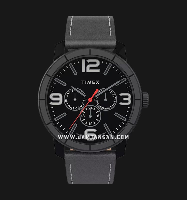 Timex Mod TW2U15200 Men Black Dial Dark Grey Leather Strap-0