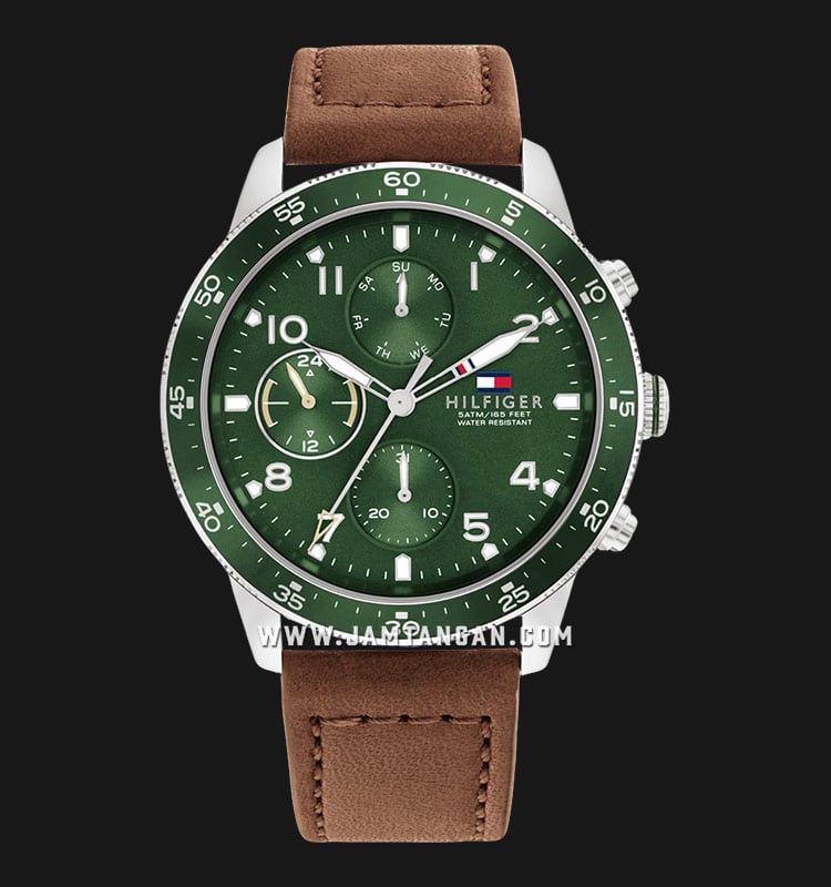 Tommy Hilfiger Jimmy 1791948 Green Dial Brown Leather Strap-0