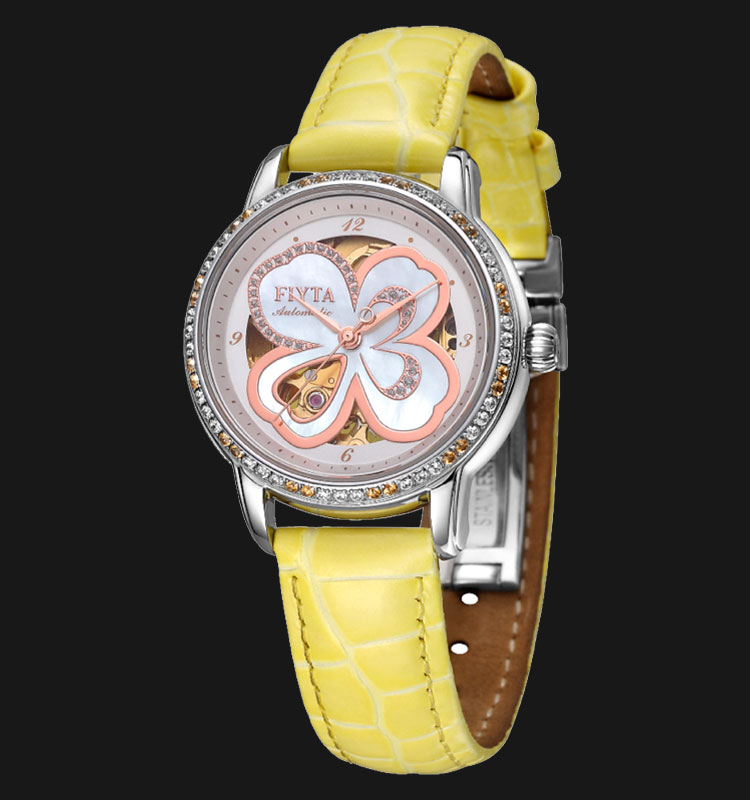 FIYTA Women Mechanical Watch Yellow Leather Strap DLA8362 